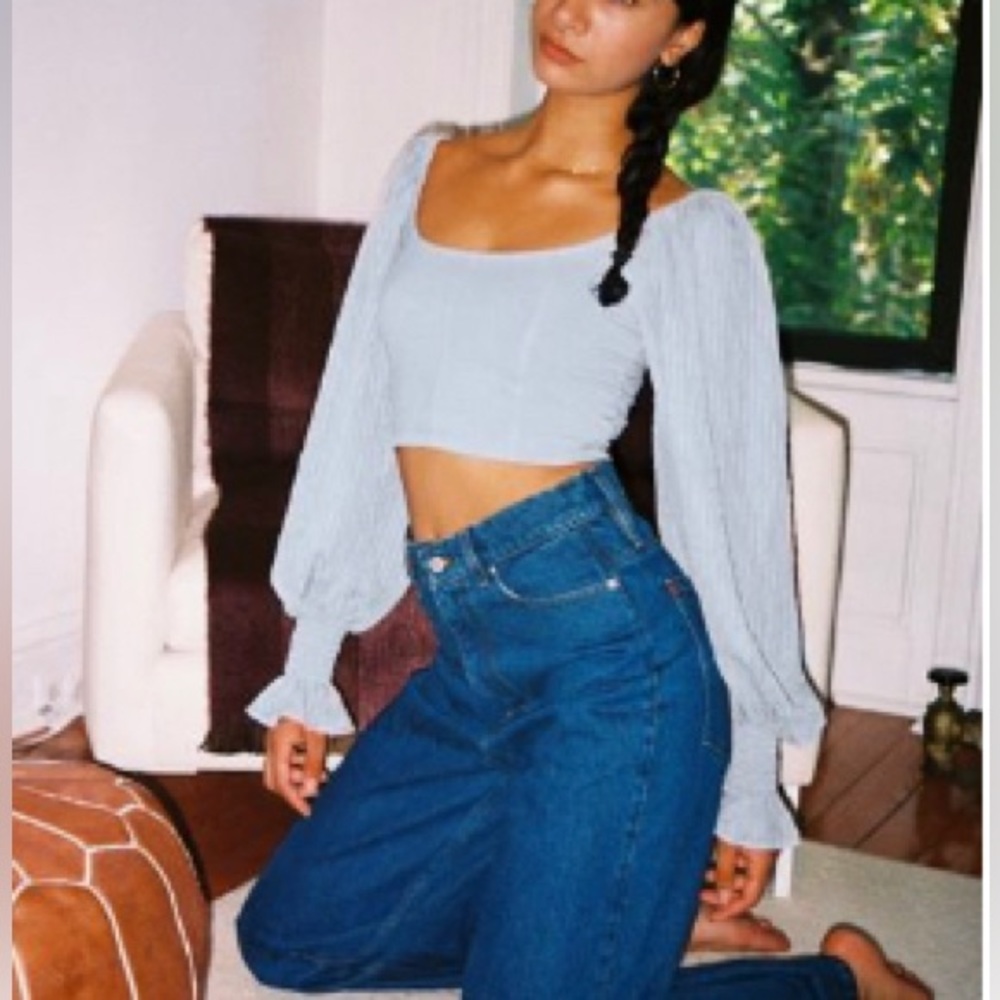 Urban Outfitters Cynthia Clip Dot Long Sleeve Top Light Blue Size Large